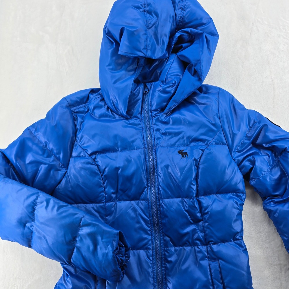 Abercrombie & Fitch Puffer Jacket Womens L‎ Coat Blue Down Blend Hooded
